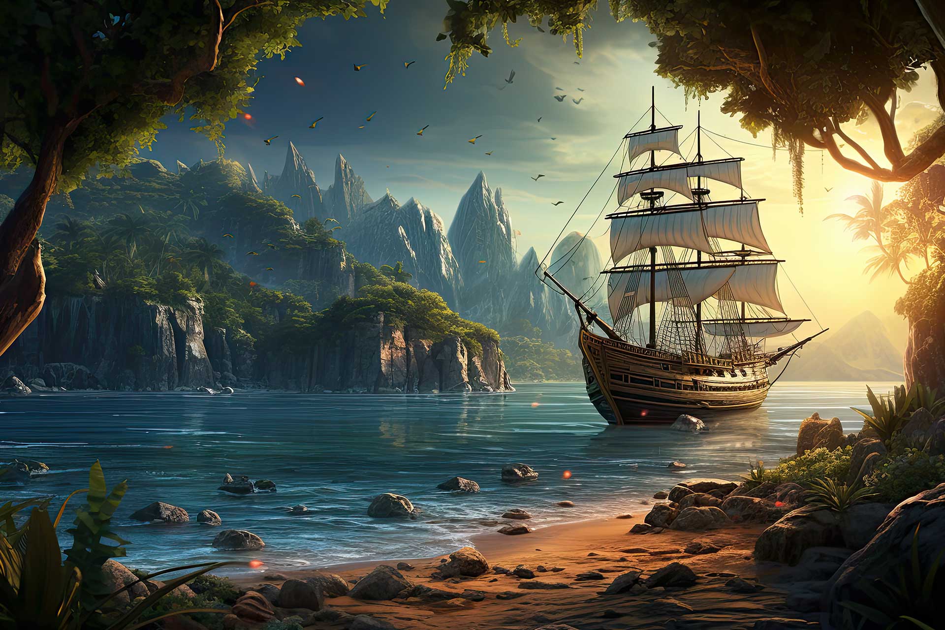 Pirate Ship in Hidden Harbor