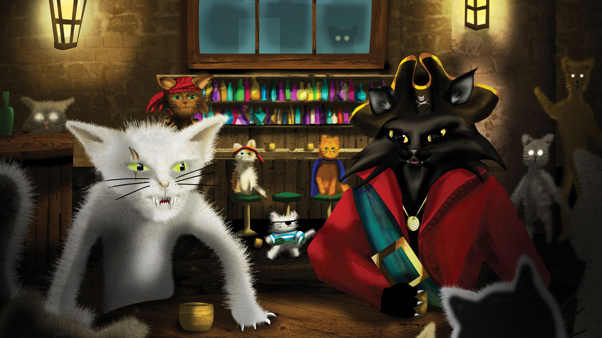Captain Kitty the Kid meets with Old Scratch, the leader of the street cats.